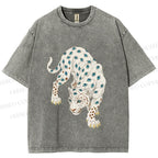 Unisex White Panther With Eyes Printed Washed Tee