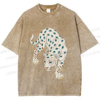Unisex White Panther With Eyes Printed Washed Tee