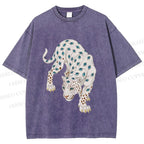 Unisex White Panther With Eyes Printed Washed Tee