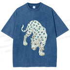 Unisex White Panther With Eyes Printed Washed Tee