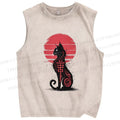 Unisex Ink Totem Cat Printed Washed Tank Top