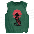 Unisex Ink Totem Cat Printed Washed Tank Top