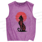 Unisex Ink Totem Cat Printed Washed Tank Top