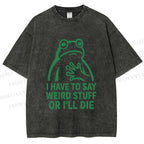 Unisex Weird Frog Funny Meme Printed Washed Tee