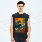 Unisex Sunrise Sea Turtles Printed Washed Tank Top