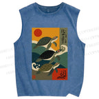 Unisex Sunrise Sea Turtles Printed Washed Tank Top