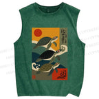 Unisex Sunrise Sea Turtles Printed Washed Tank Top