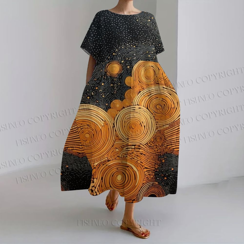 Women's Radiant Orbit loose Fit round neck long sleeve maxi dress dress