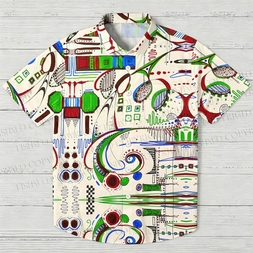 Surrealist Abstract Geometric Printed Hawaiian Shirt