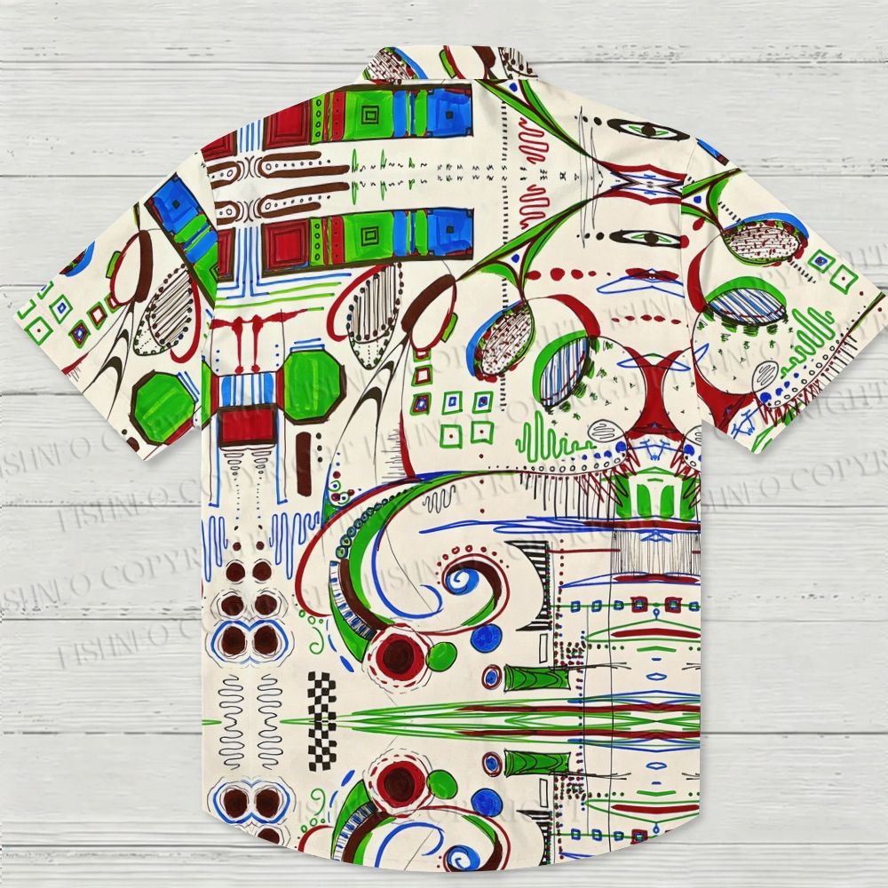 Surrealist Abstract Geometric Printed Hawaiian Shirt