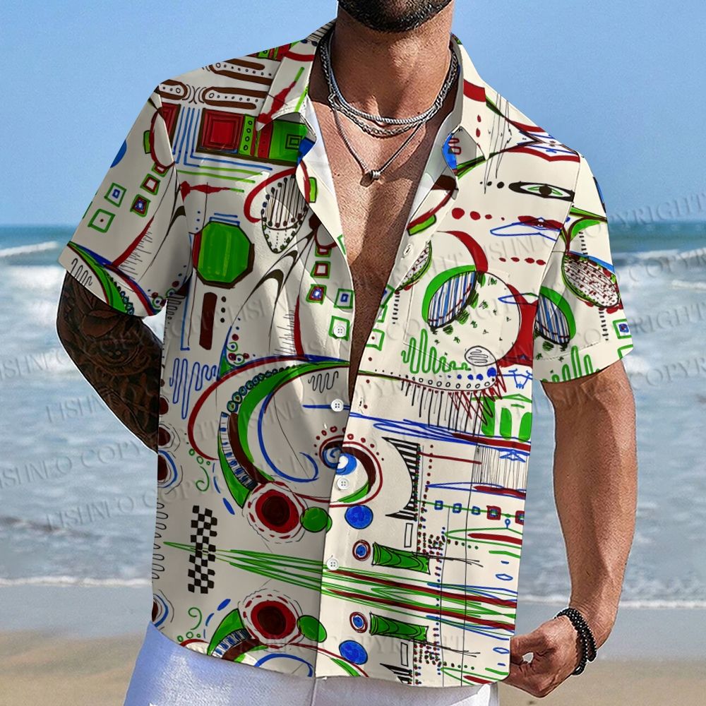 Surrealist Abstract Geometric Printed Hawaiian Shirt
