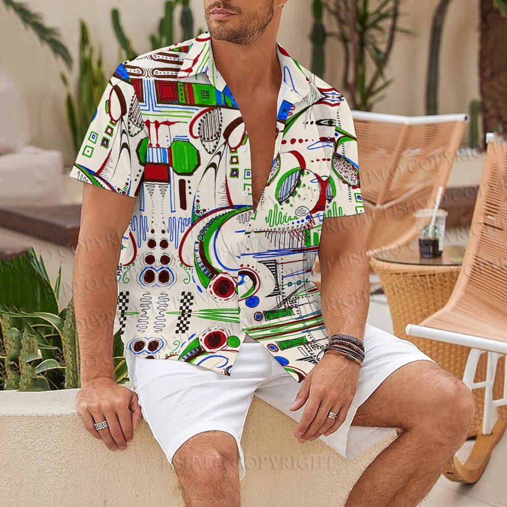 Surrealist Abstract Geometric Printed Hawaiian Shirt
