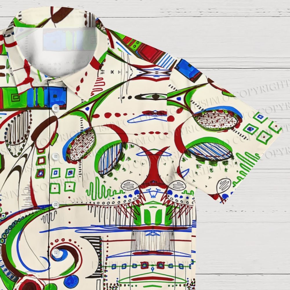 Surrealist Abstract Geometric Printed Hawaiian Shirt