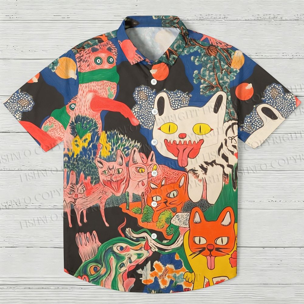 Psychedelic Cat World Printed Hawaiian Shirt
