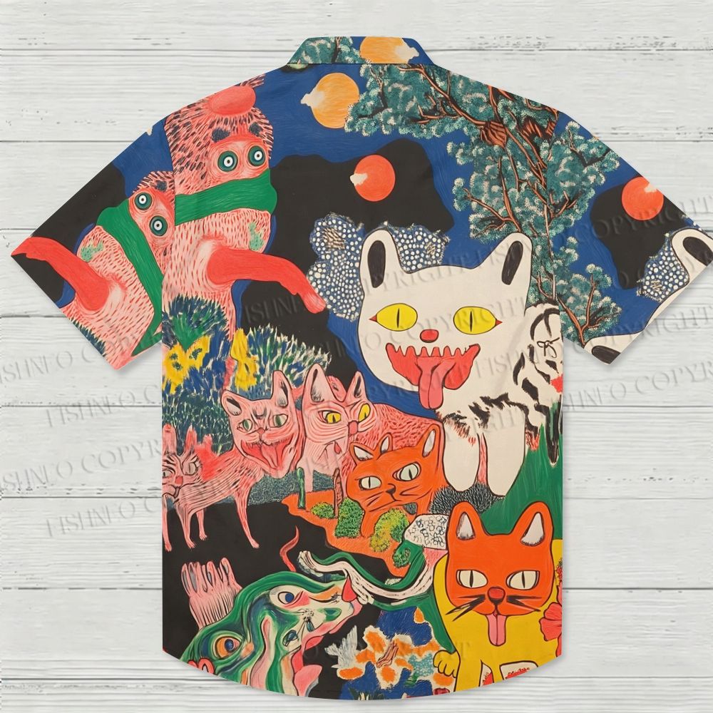 Psychedelic Cat World Printed Hawaiian Shirt