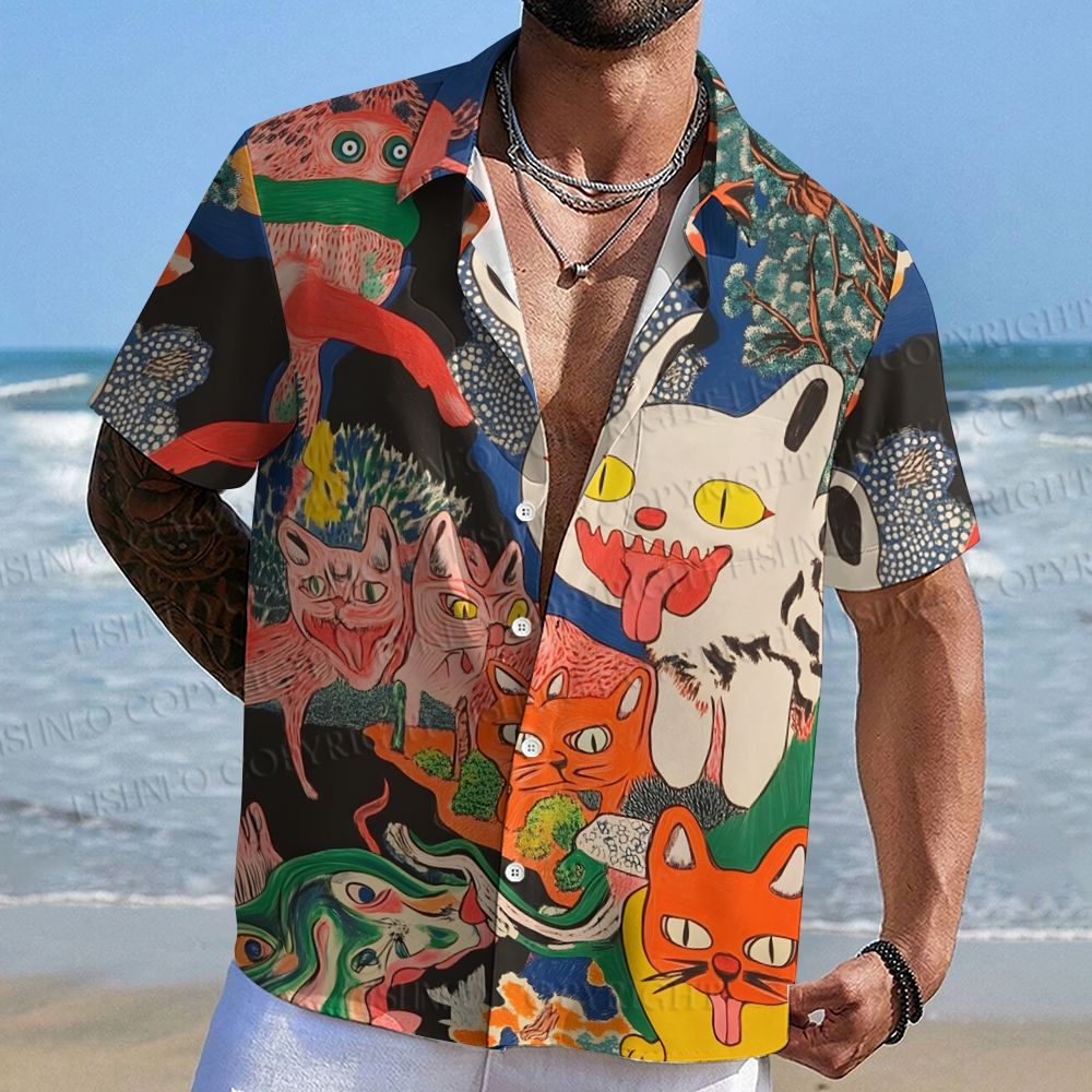 Psychedelic Cat World Printed Hawaiian Shirt
