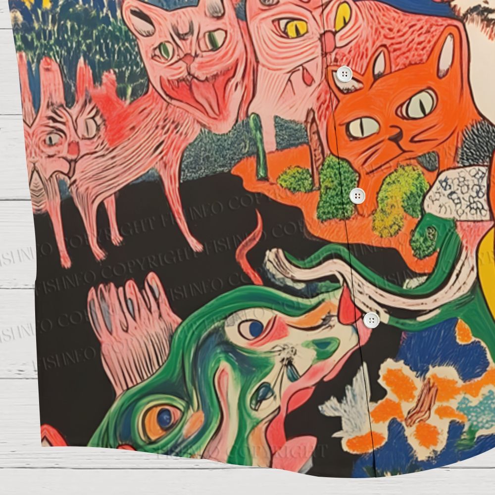Psychedelic Cat World Printed Hawaiian Shirt
