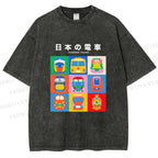 Unisex Japanese Trains Printed Washed Tee
