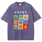 Unisex Japanese Trains Printed Washed Tee