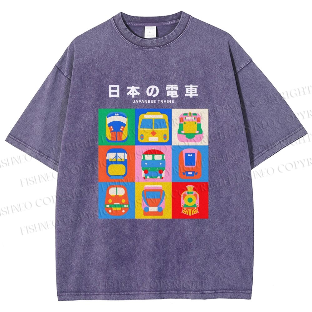 Unisex Japanese Trains Printed Washed Tee