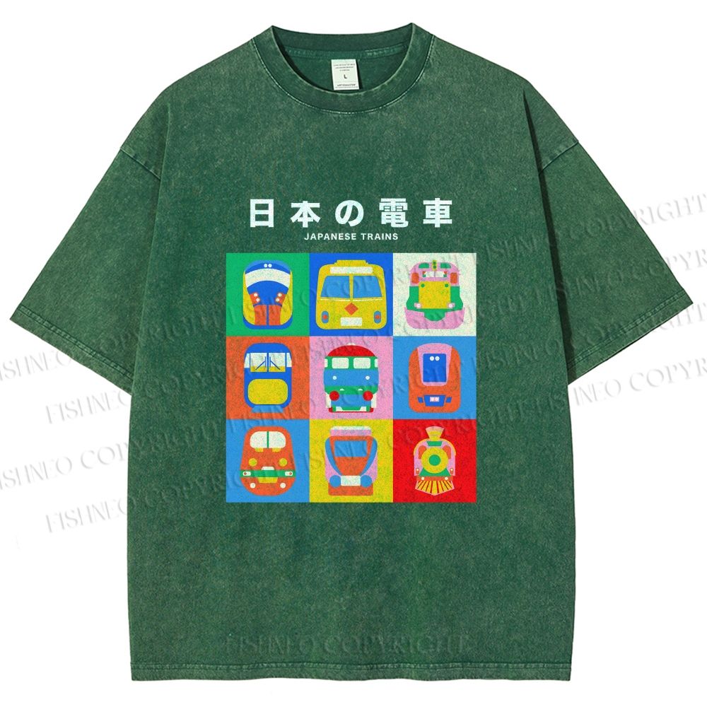 Unisex Japanese Trains Printed Washed Tee