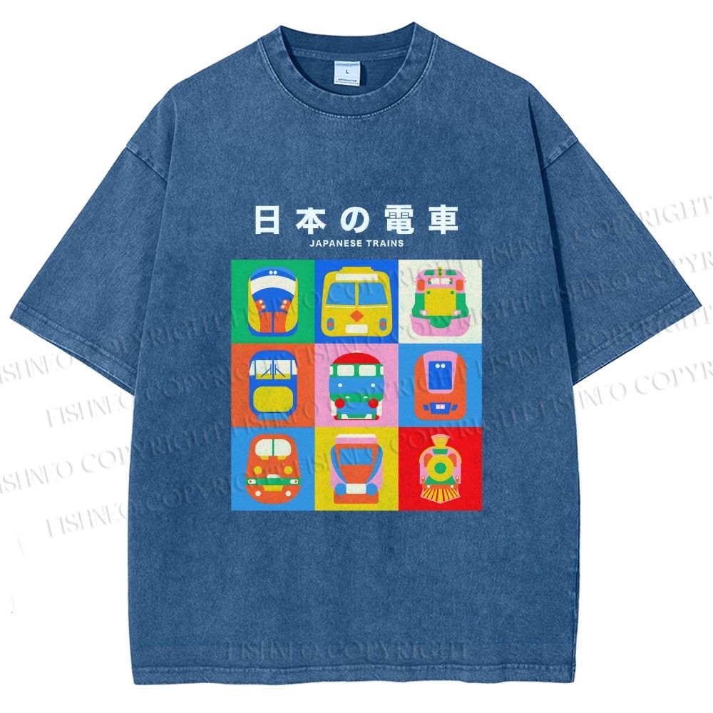 Unisex Japanese Trains Printed Washed Tee