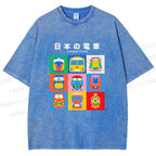 Unisex Japanese Trains Printed Washed Tee