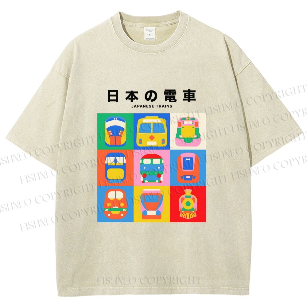 Unisex Japanese Trains Printed Washed Tee