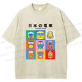 Unisex Japanese Trains Printed Washed Tee