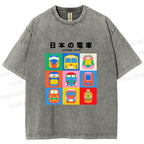 Unisex Japanese Trains Printed Washed Tee