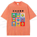 Unisex Japanese Trains Printed Washed Tee