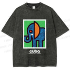 Unisex Cuban Zoo Elephant Printed Washed Tee