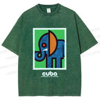 Unisex Cuban Zoo Elephant Printed Washed Tee