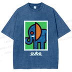 Unisex Cuban Zoo Elephant Printed Washed Tee