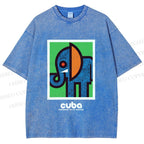 Unisex Cuban Zoo Elephant Printed Washed Tee