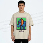 Unisex Cuban Zoo Elephant Printed Washed Tee