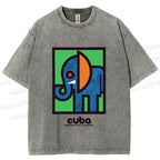 Unisex Cuban Zoo Elephant Printed Washed Tee