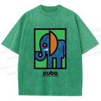 Unisex Cuban Zoo Elephant Printed Washed Tee