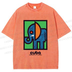 Unisex Cuban Zoo Elephant Printed Washed Tee