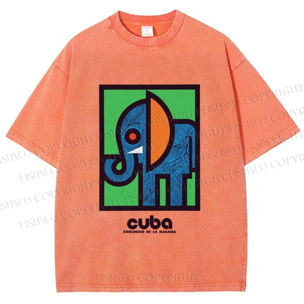 Unisex Cuban Zoo Elephant Printed Washed Tee
