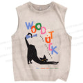 Unisex Black Cat With A Bow Printed Washed Tank Top