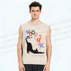 Unisex Black Cat With A Bow Printed Washed Tank Top