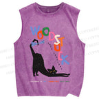 Unisex Black Cat With A Bow Printed Washed Tank Top