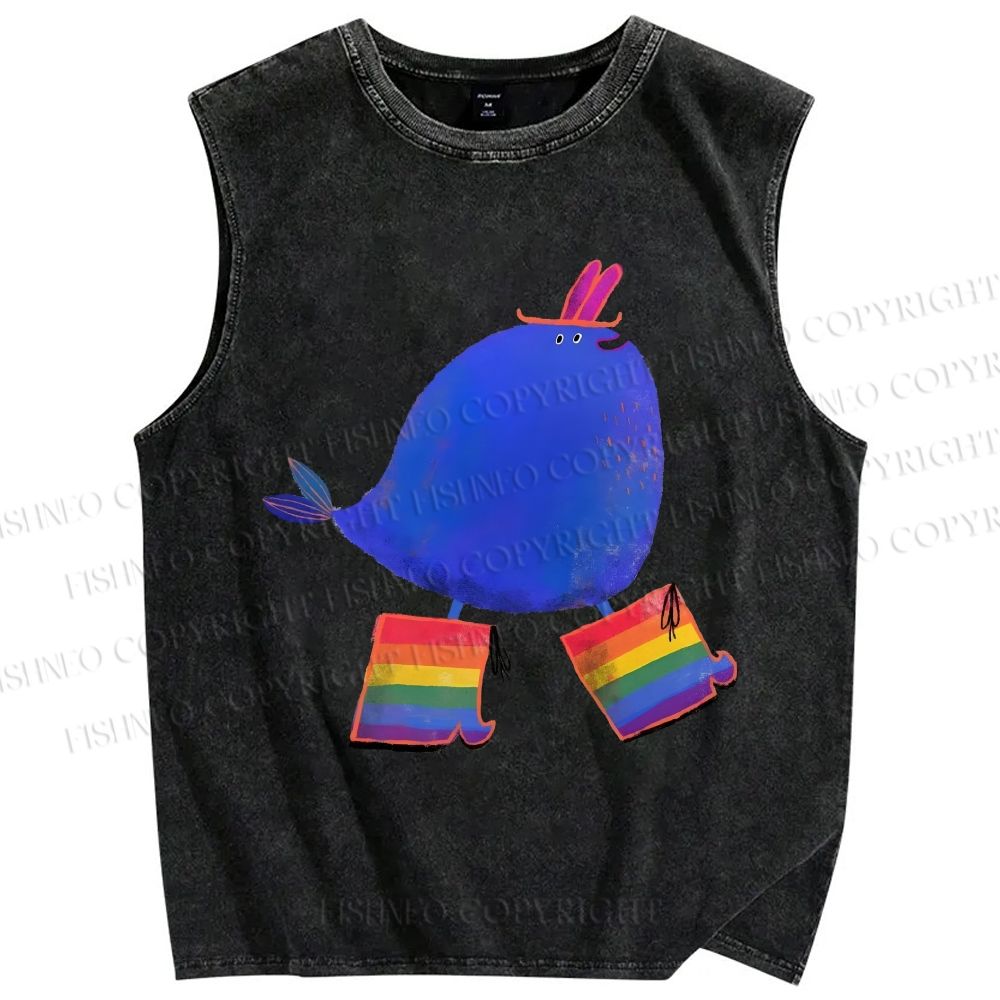 Unisex Wearing Rainbow Boots Whale Printed Washed Tank Top