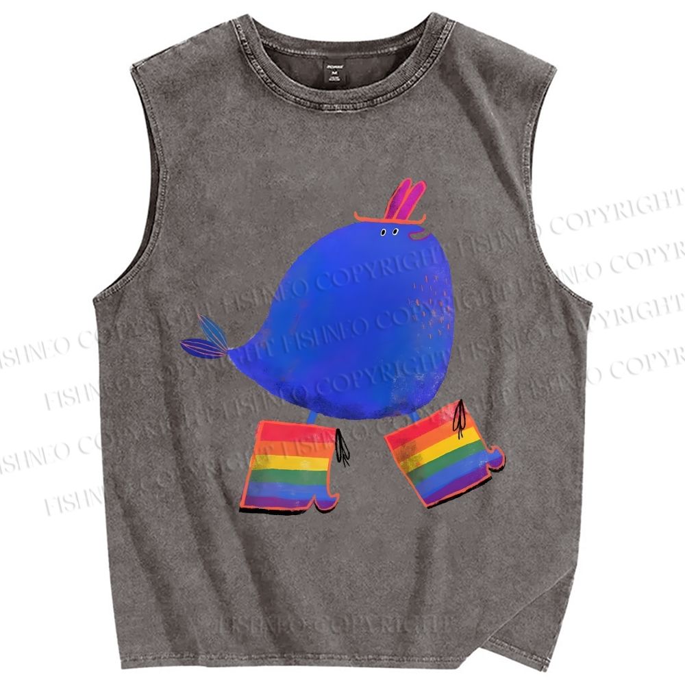 Unisex Wearing Rainbow Boots Whale Printed Washed Tank Top