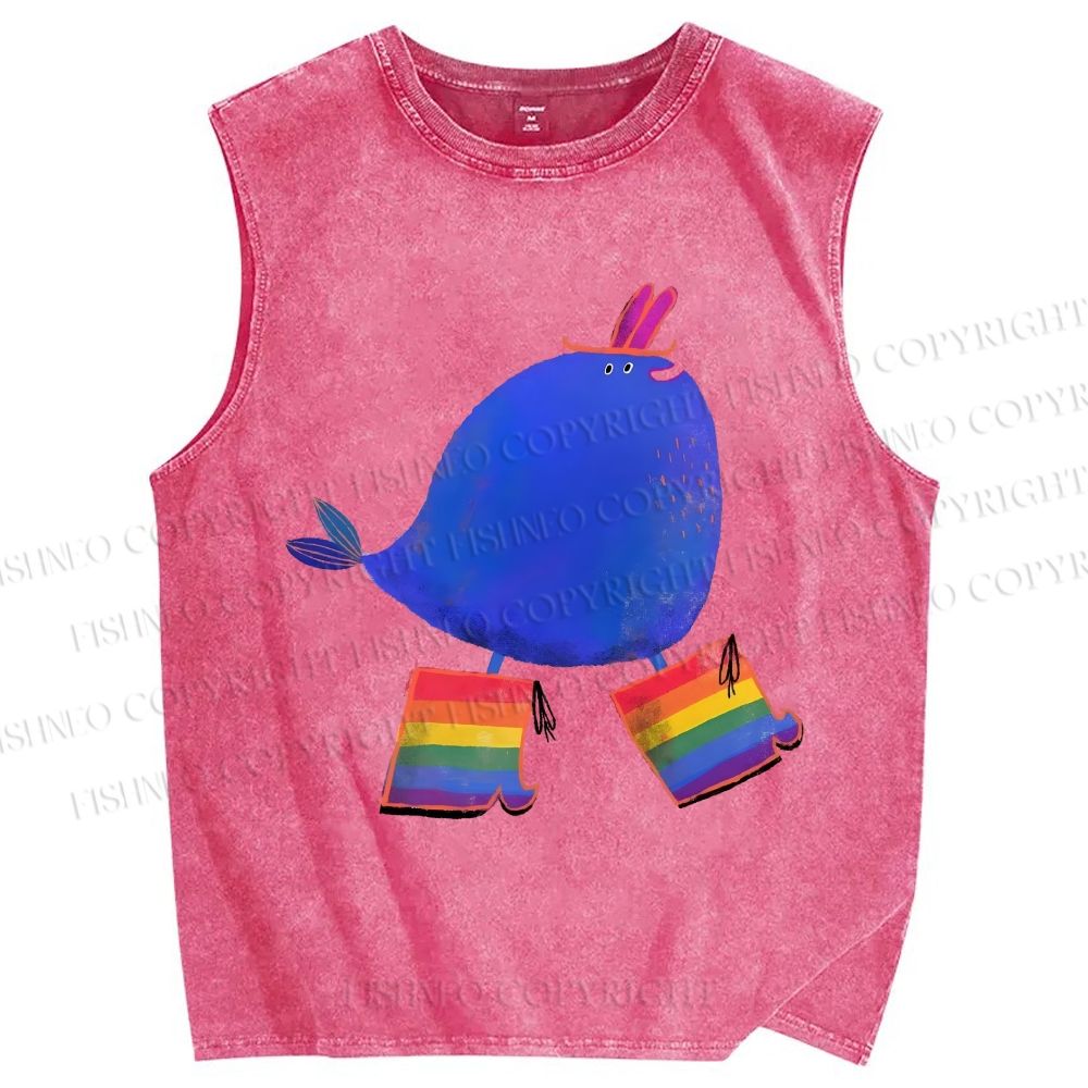 Unisex Wearing Rainbow Boots Whale Printed Washed Tank Top