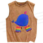 Unisex Wearing Rainbow Boots Whale Printed Washed Tank Top