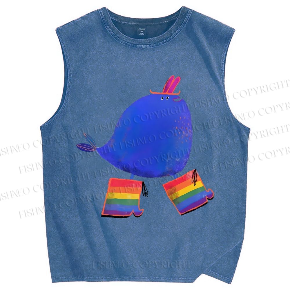 Unisex Wearing Rainbow Boots Whale Printed Washed Tank Top