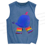 Unisex Wearing Rainbow Boots Whale Printed Washed Tank Top