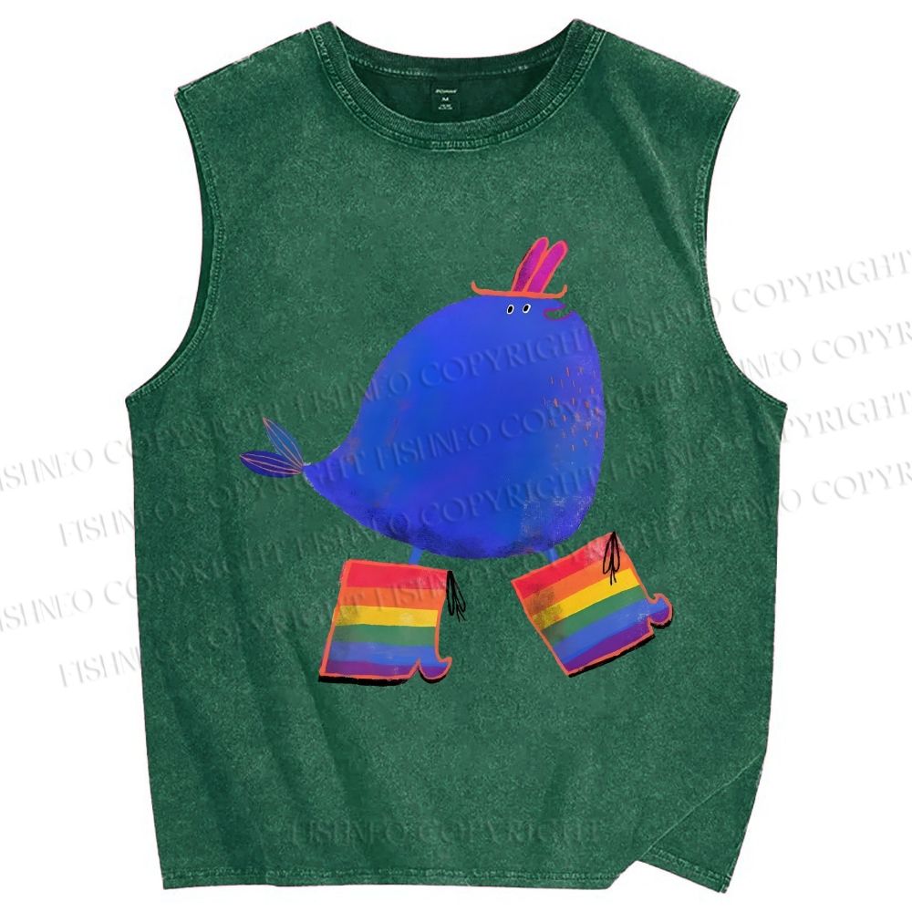 Unisex Wearing Rainbow Boots Whale Printed Washed Tank Top
